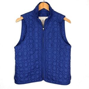 Coach Signature Quilted Full Zip Vest Blue size small